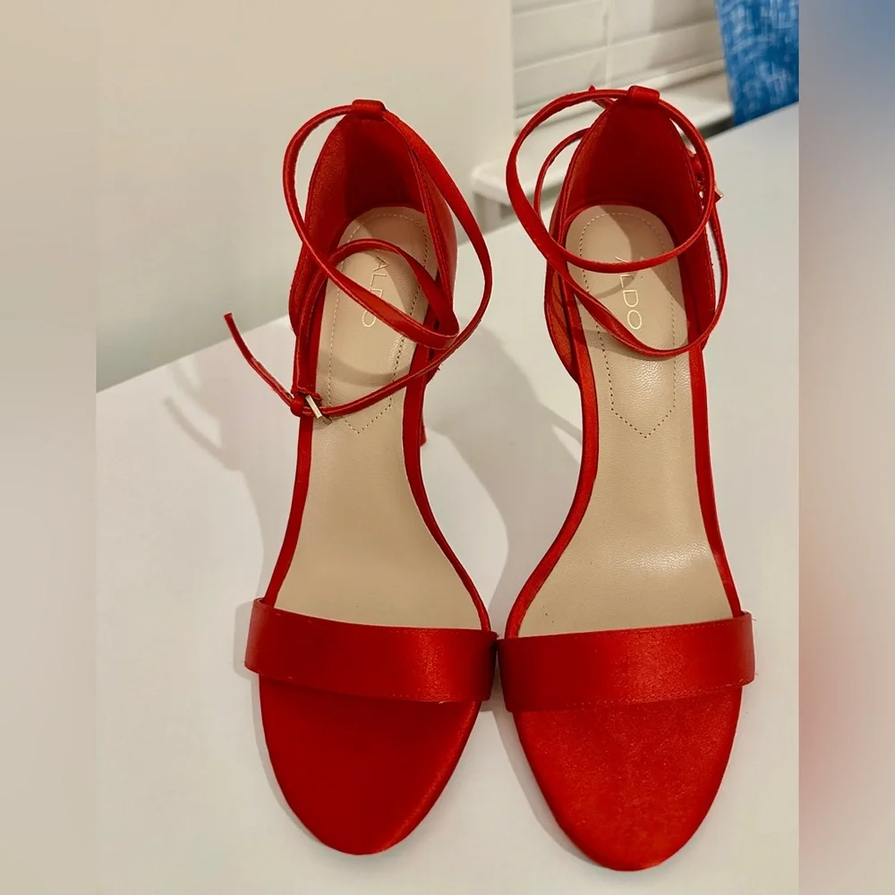 Aldo Vibrant Red Strappy Heels - Picture 3 of 5